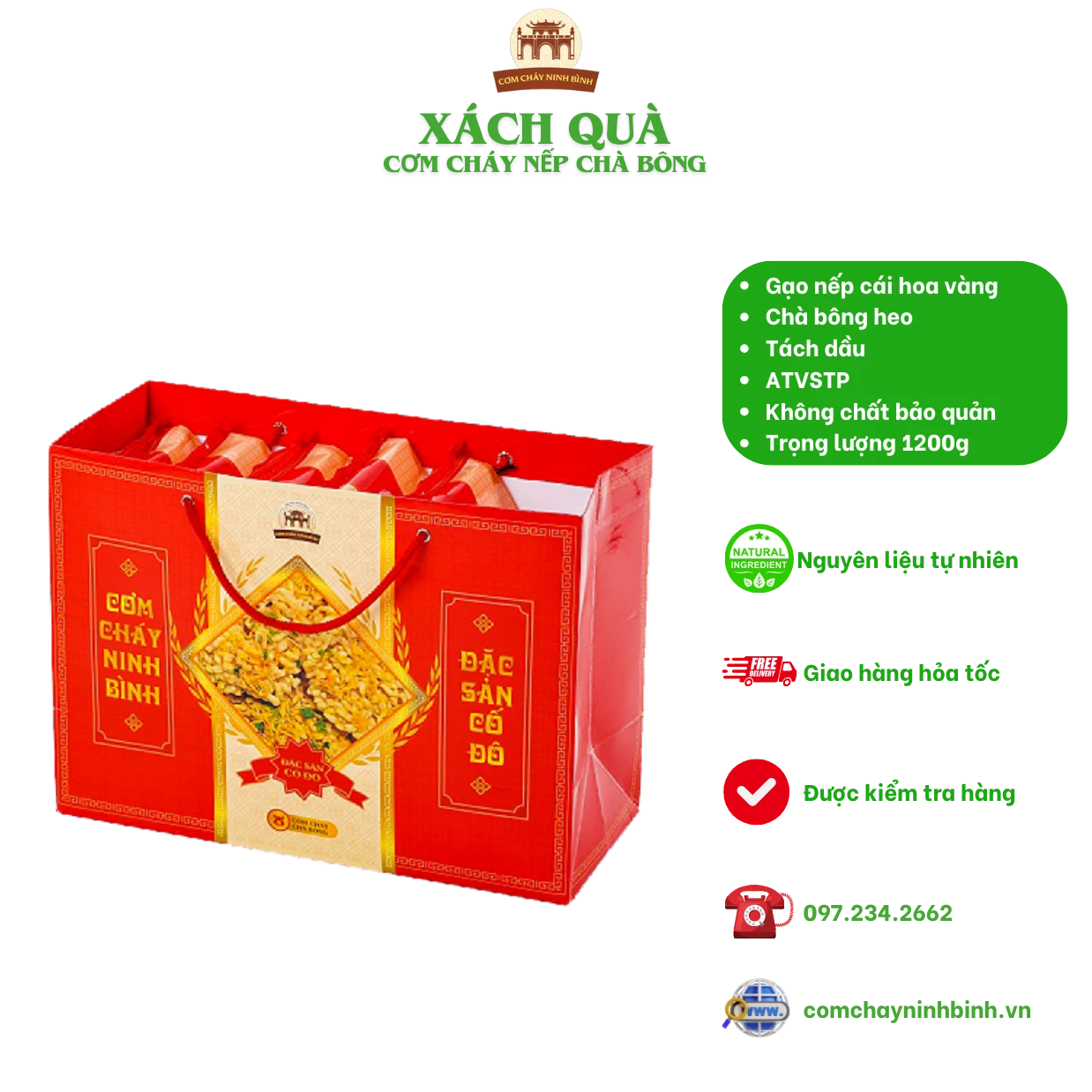 Xách Quà Cơm Cháy Chà Bông 1200g (6 gói 200g)