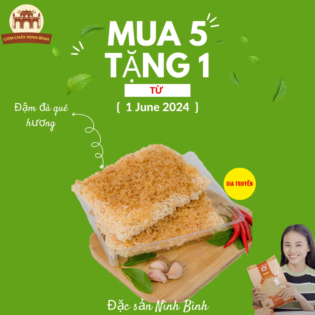 Combo 5 Gói Cơm Cháy Chà Bông 200g Tặng 01 Gói Không Chà Bông